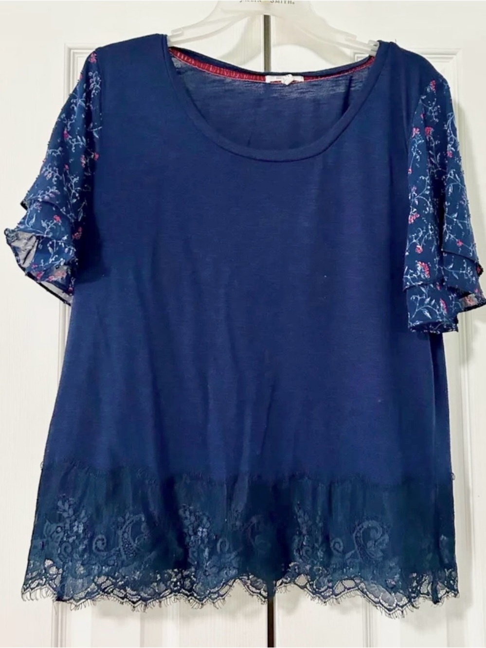 Top Maurice’s shirt woman size xlarge navy blue butterfly sleeves